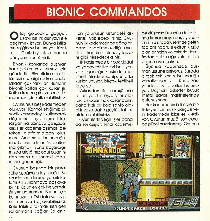 Bionic Commando C64 / Amiga inceleme sayfası